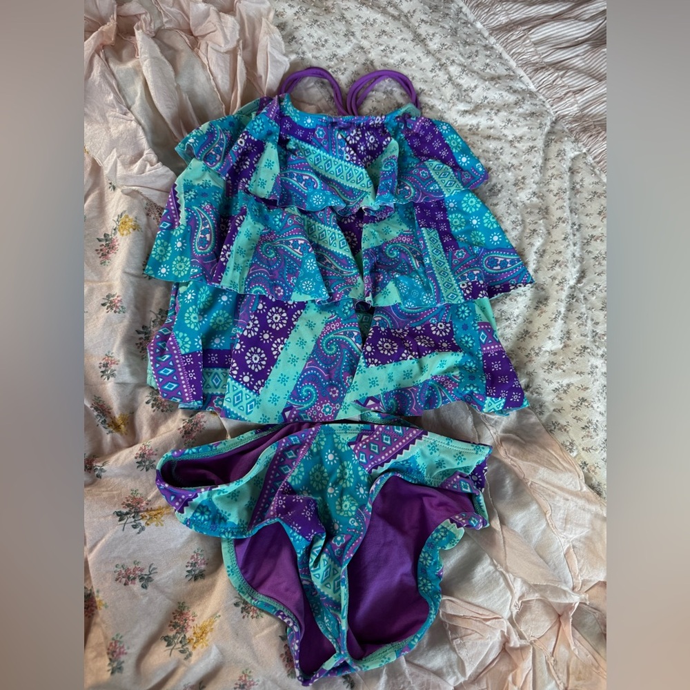 Justice Kids Swim Bikini - Purple and Teal Size 10 Tankini